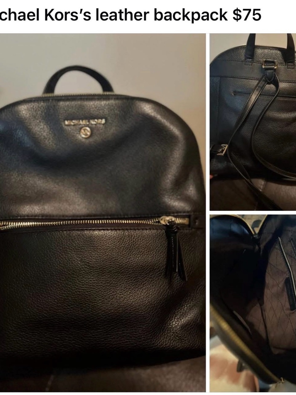 Michael Kors Black Leather Backpack with Gold Hardware